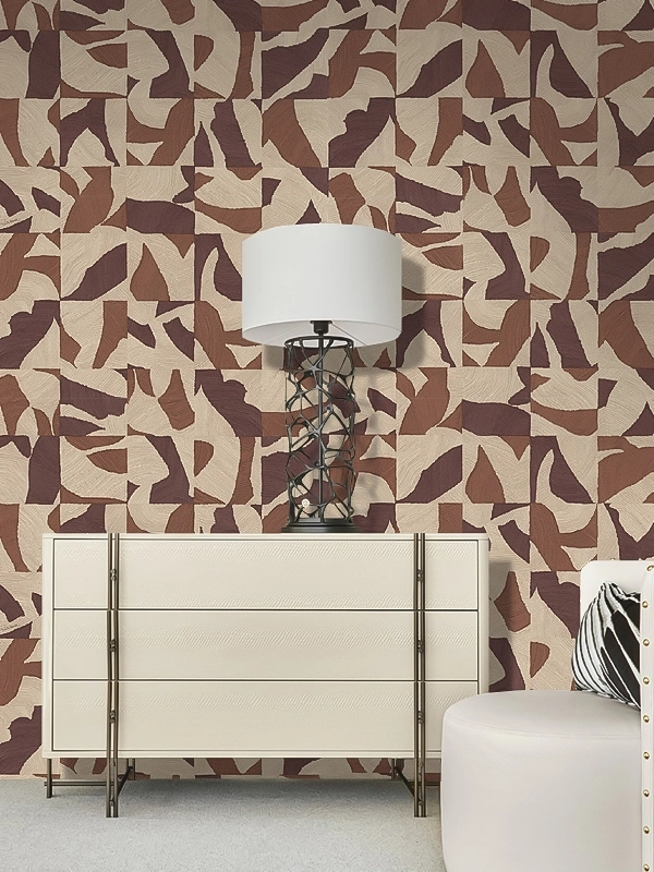 Elegáns Roberto Cavalli design tapéta beige és barna absztrakt geometrikus mintával