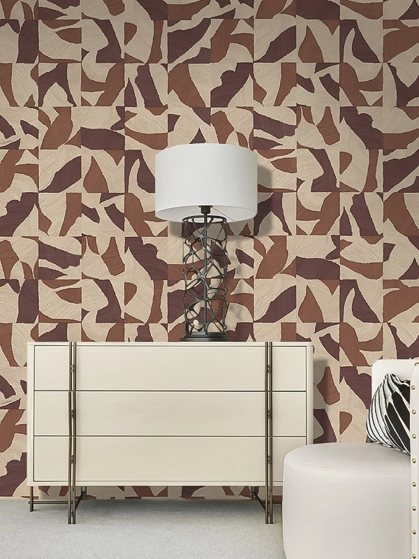 Elegáns Roberto Cavalli design tapéta beige és barna absztrakt geometrikus mintával