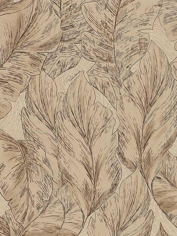 Elegáns Roberto Cavalli design tapéta beige és barna színű levél mintával