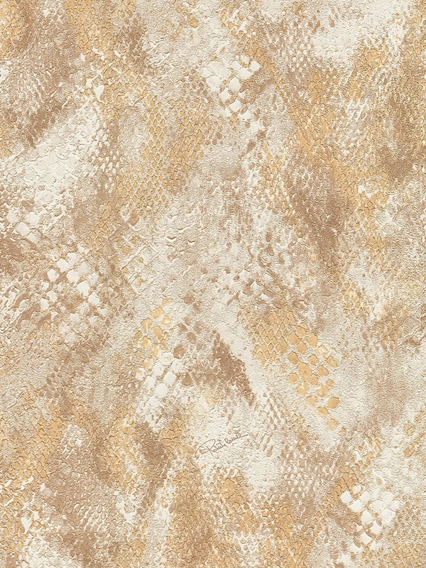 Elegáns Roberto Cavalli design tapéta kigyóbőr mintával törtfehér és arany színben