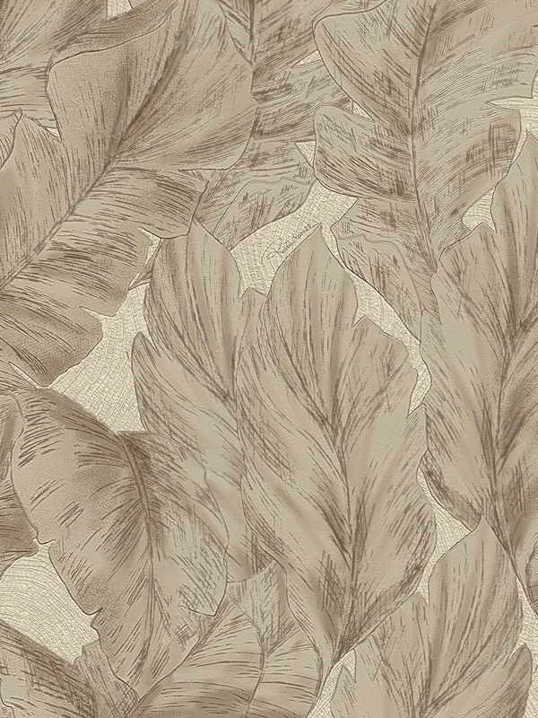 Elegáns Roberto Cavalli design tapéta krém színű levél mintával