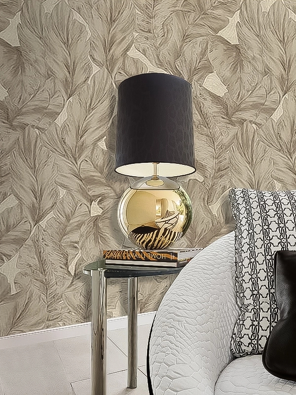 Elegáns Roberto Cavalli design tapéta krém színű levél mintával