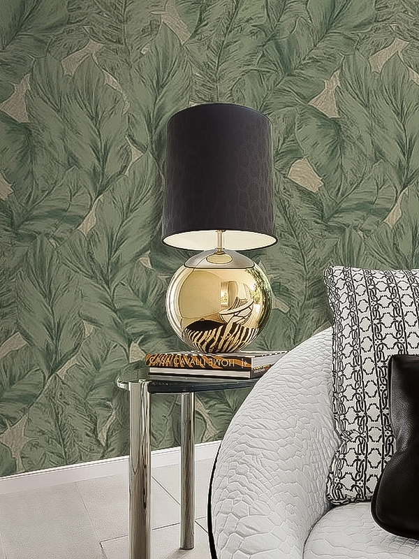 Elegáns Roberto Cavalli design tapéta tóp és zöld színű levél mintával