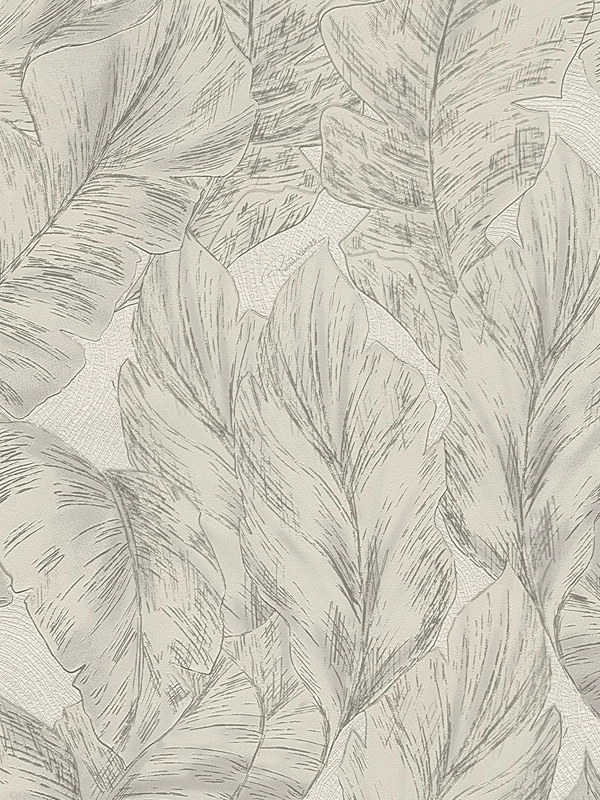 Elegáns Roberto Cavalli design tapéta világosszürke színű levél mintával