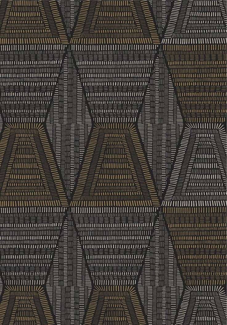 Elegáns struktúrált geometria mintás fekete, arany casamance design tapéta