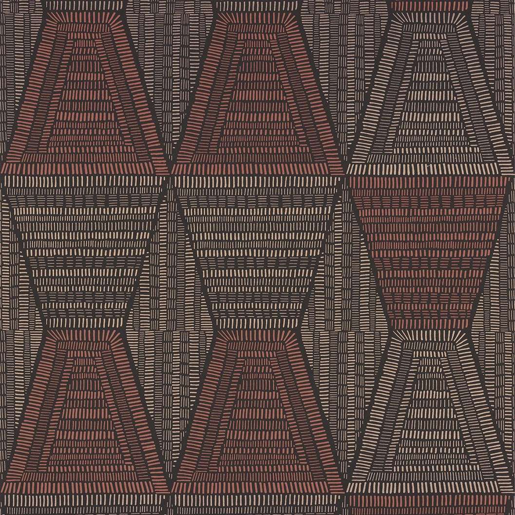 Elegáns struktúrált geometria mintás fekete, terrakotta casamance design tapéta