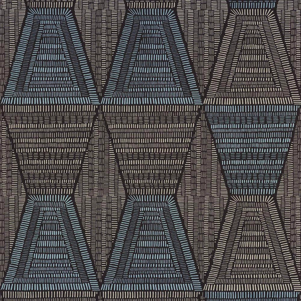 Elegáns struktúrált geometria mintás kék, fekete, antracit casamance design tapéta
