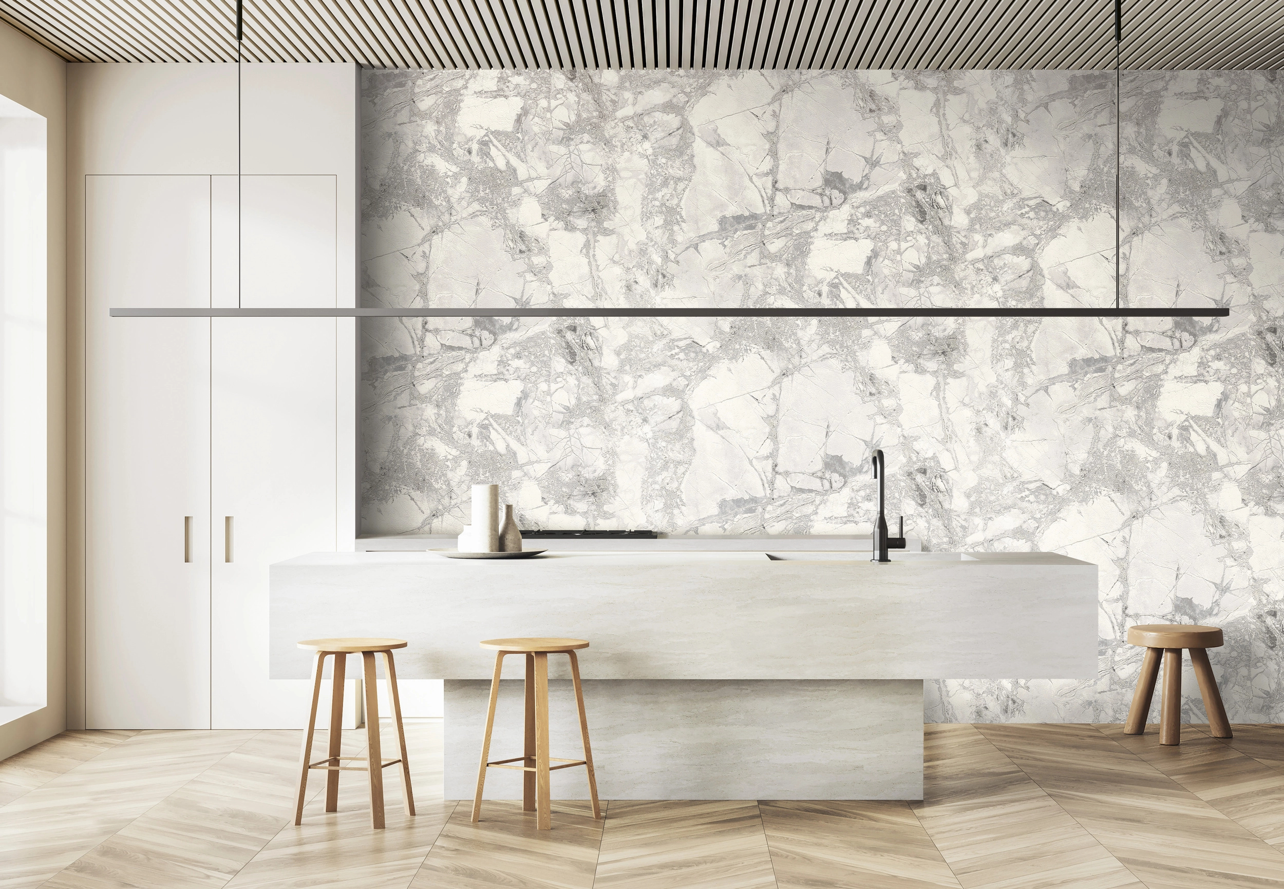 Elegáns szürke márvány mintás 106cm dupla széles design tapéta