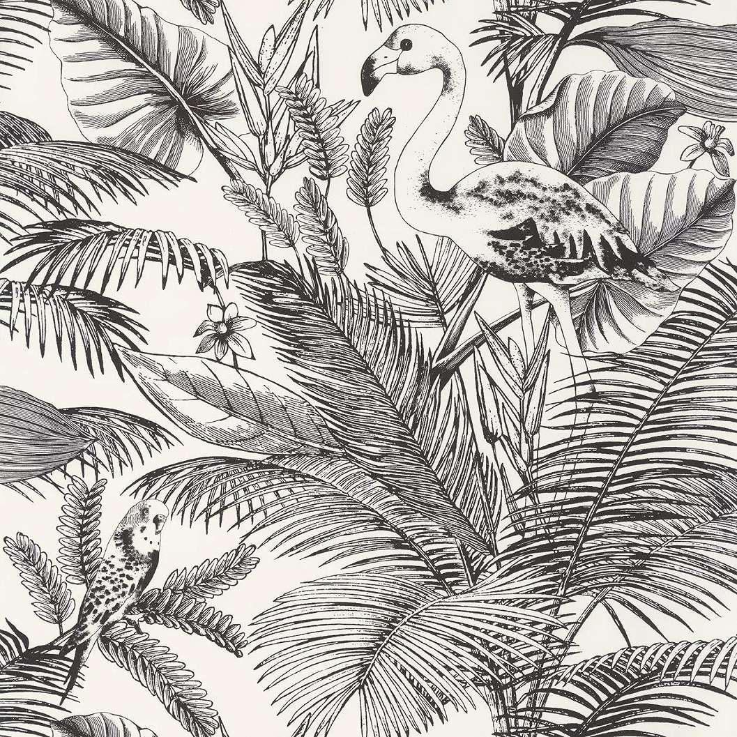 Elegáns trópusi mintás tapéta fekete fehér színvilágban