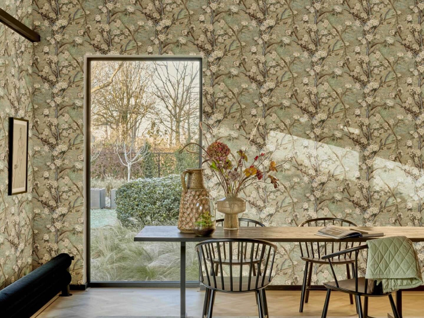 Elegáns türkiz beige akvarel körte virág mintás Van Gogh design tapéta