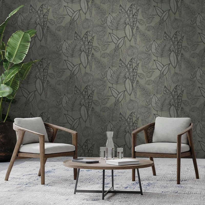 Elegáns zöldes levél mintás Hohenberger design tapéta