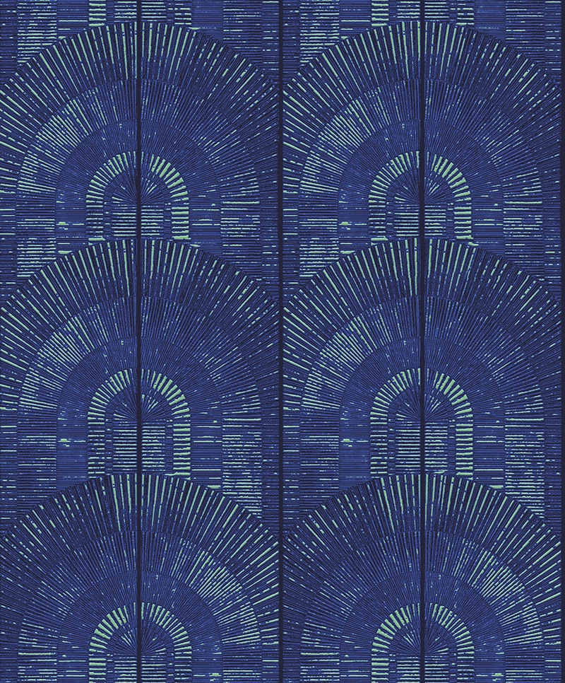 Élénk kék khroma design tapéta fahatású geometriai struktúrával