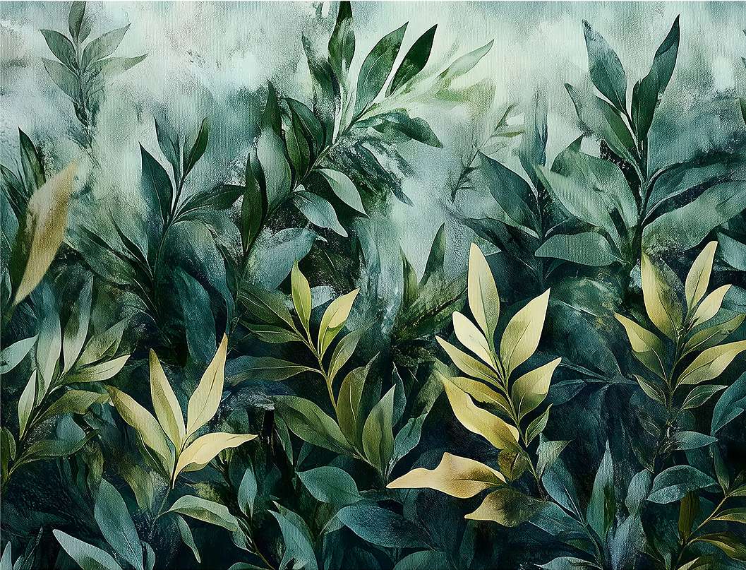 Élénk zöld színes fotótapéta levél mintával 368x254 vlies