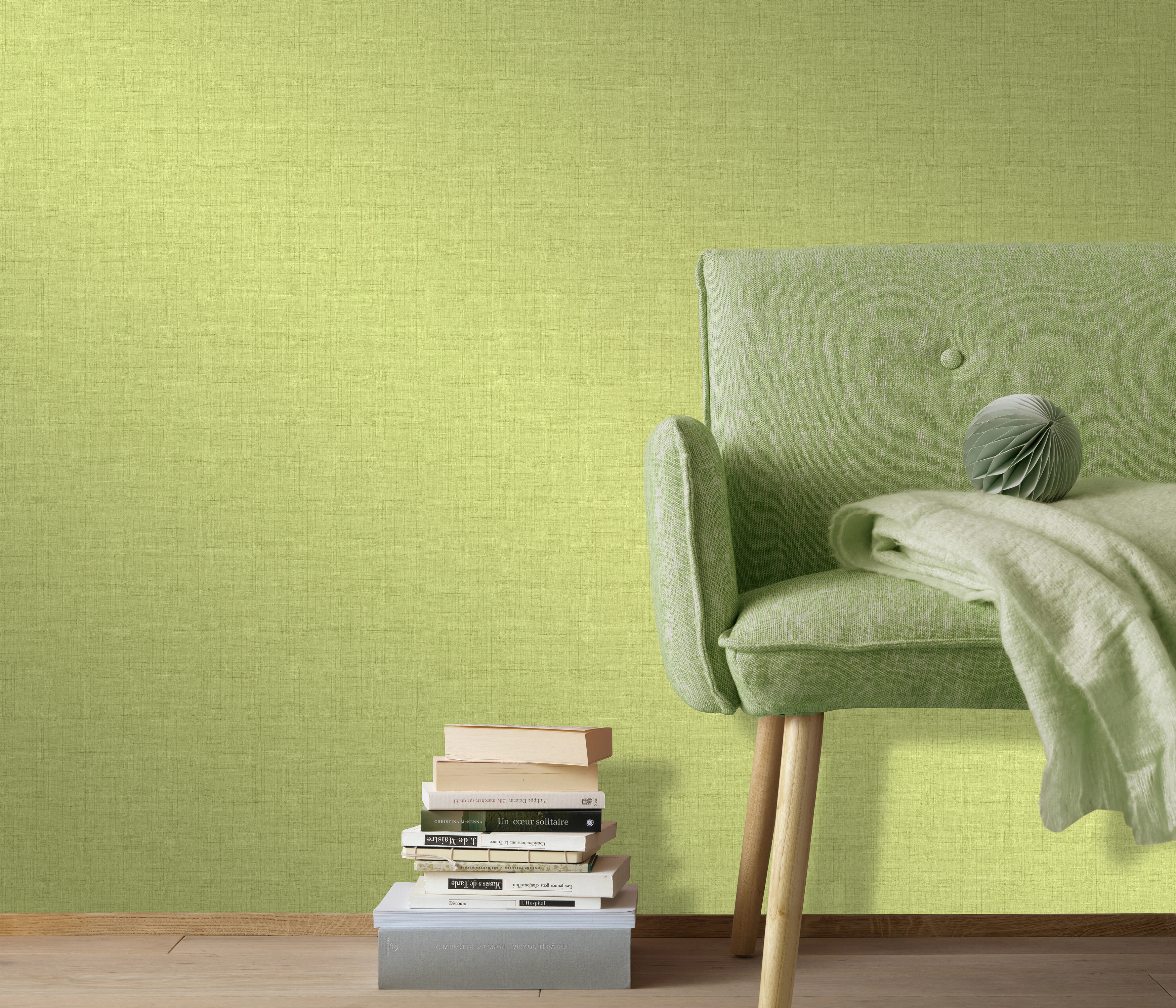 Élénkzöld textilhatású vlies design tapéta