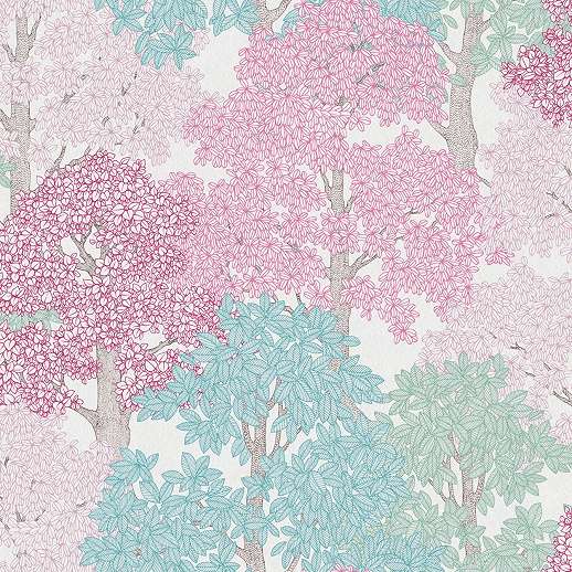 Erdei fa mintás dekor tapéta rózsaszín színben skandináv stílusban