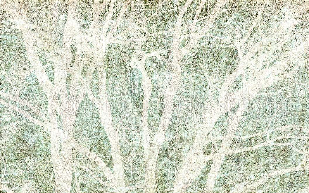 Erdei fa mintás posztertapéta zöld színben absztrakt mintával