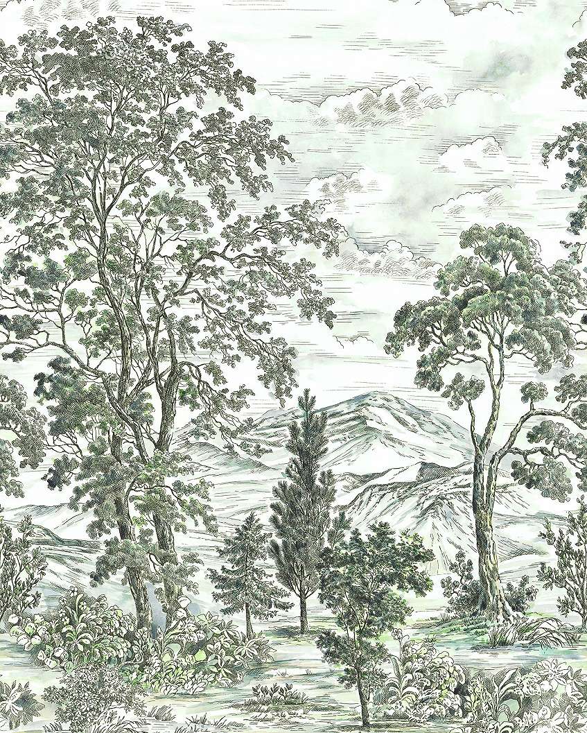 Erdei tájkép mintás rajzolt stílusú vlies poszter tapéta