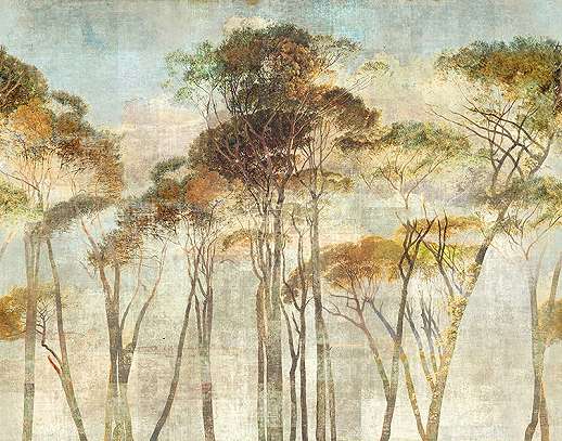 Erdei tájkép mintás struktúrált poszter tapéta cédrus erdő mintával