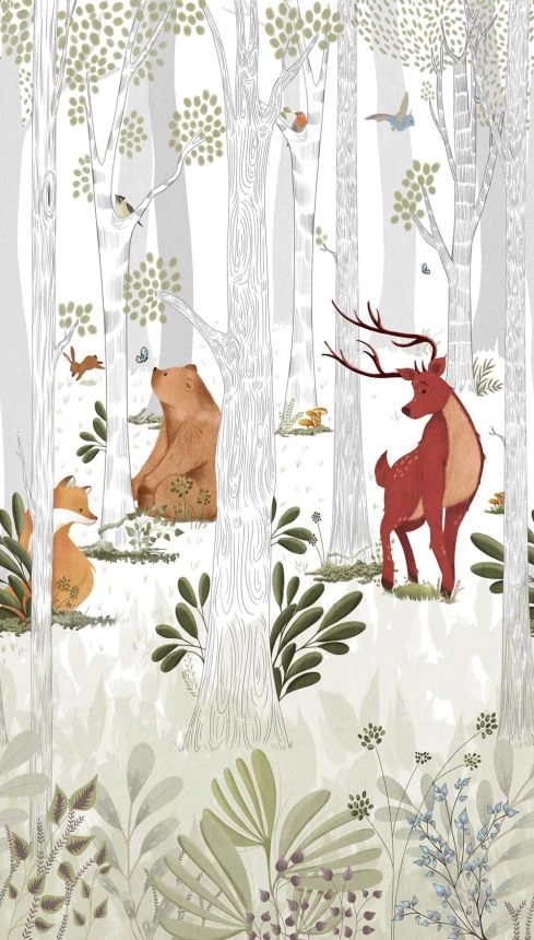 Erdő és kedves állat mintás gyerek design fotótapéta