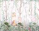 Erdő és kedves állatos mintás gyerek fali poszter 368x254 vlies