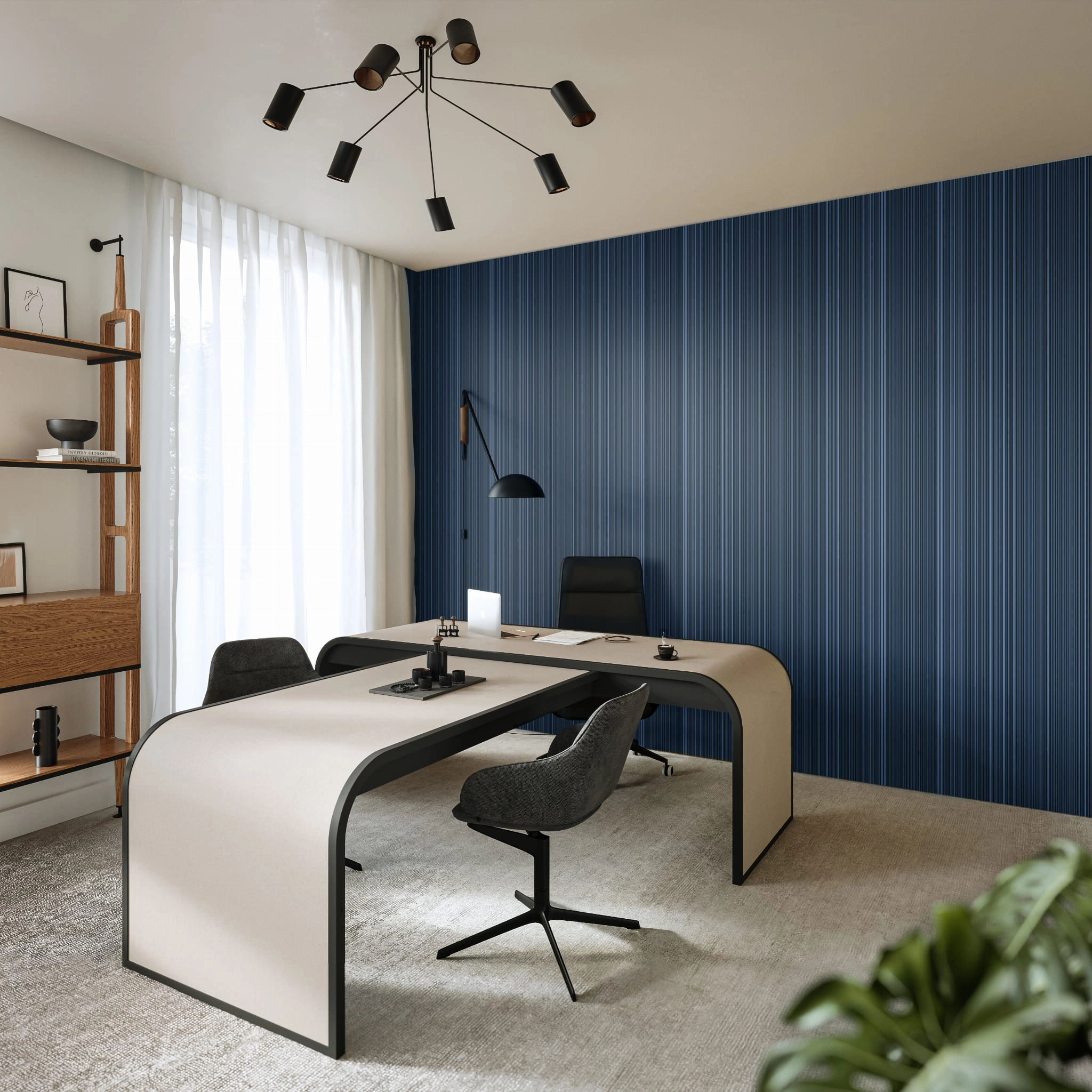 Erősen struktúrált kék csíkos mintás szálódai minőségű nehéz vinyl tapéta 135cm széles