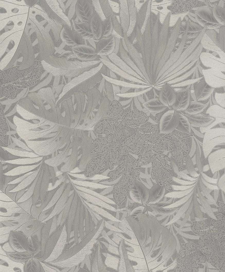 Ezüst metál fényű modern botanikus design tapéta