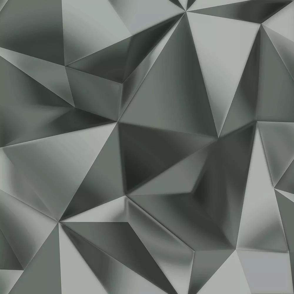 Ezüst színű tükröződő felületű geometriai mintás tapéta