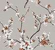 Faág és virágmintás design tapéta szürke textilhatású alapon mosható