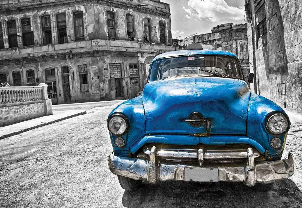 Fali poszter antik kubai autóval kék színben 368x254 vlies