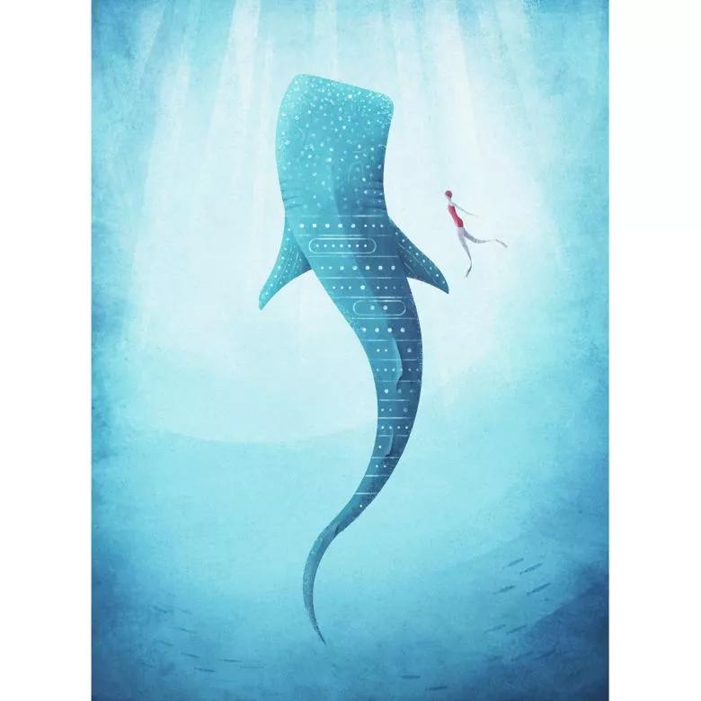 Fali poszter cápa mintával akvarell stílusban