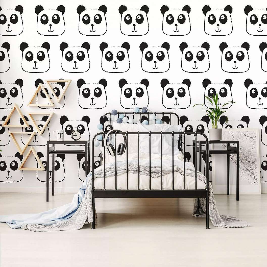 Fali poszter feket fehér panda mintával gyerekszobába 368x254 vlies