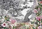 Fali poszter fekete fehér rajzolt tájképen színes virág mintákkal 368x254 vlies