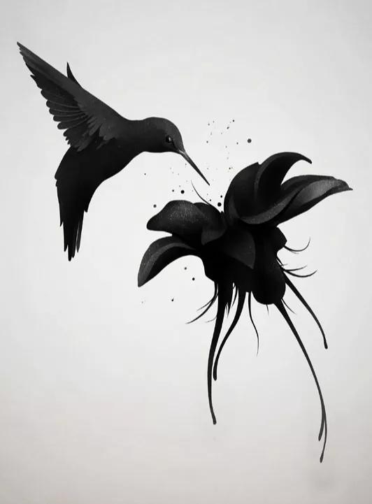 Fali poszter fekete kolibri mintával minimalista stílusban