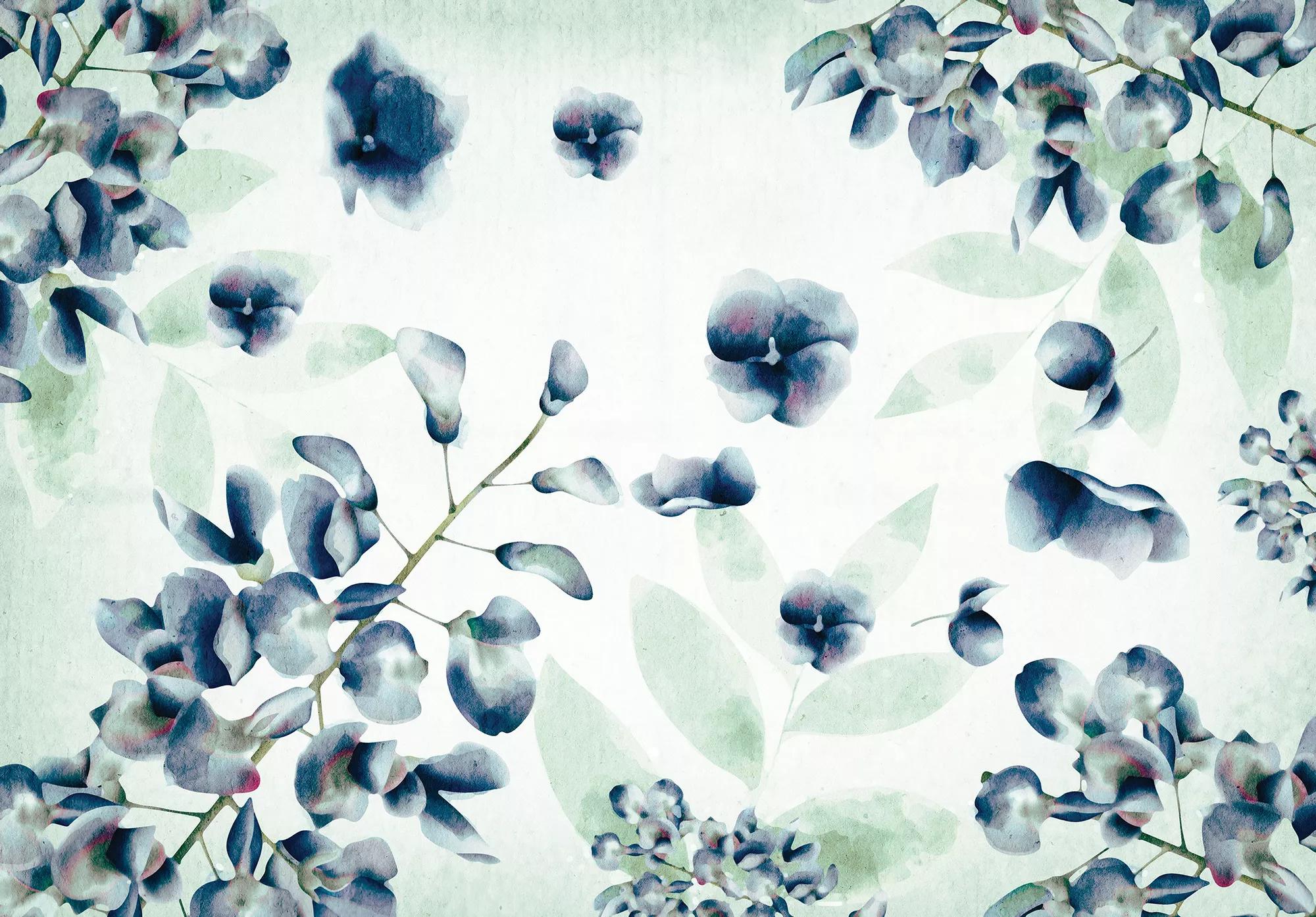 Fali poszter, fotótapéta akvarell hatású virágmintával kék színvilágban 368x254 vlies