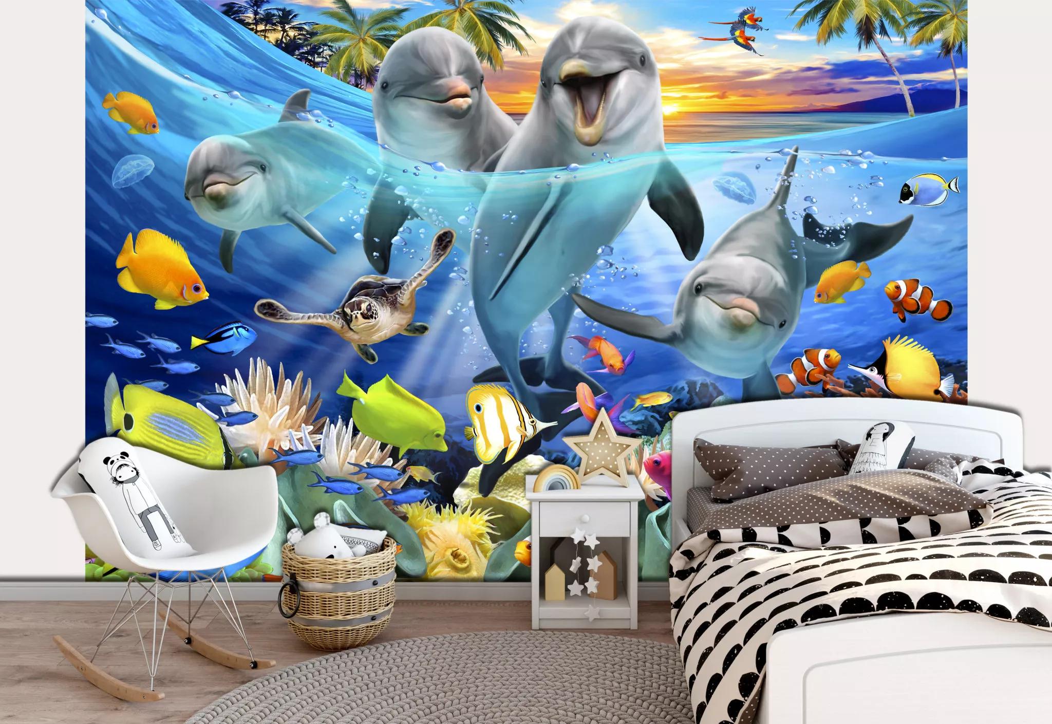 Fali poszter gyerekszobába vicces tengeri állatok mintával 368x254 vlies