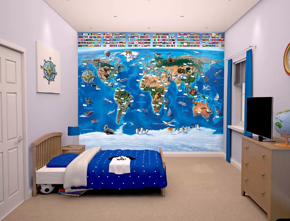 Fali poszter gyerekszobába világtérkép mintával