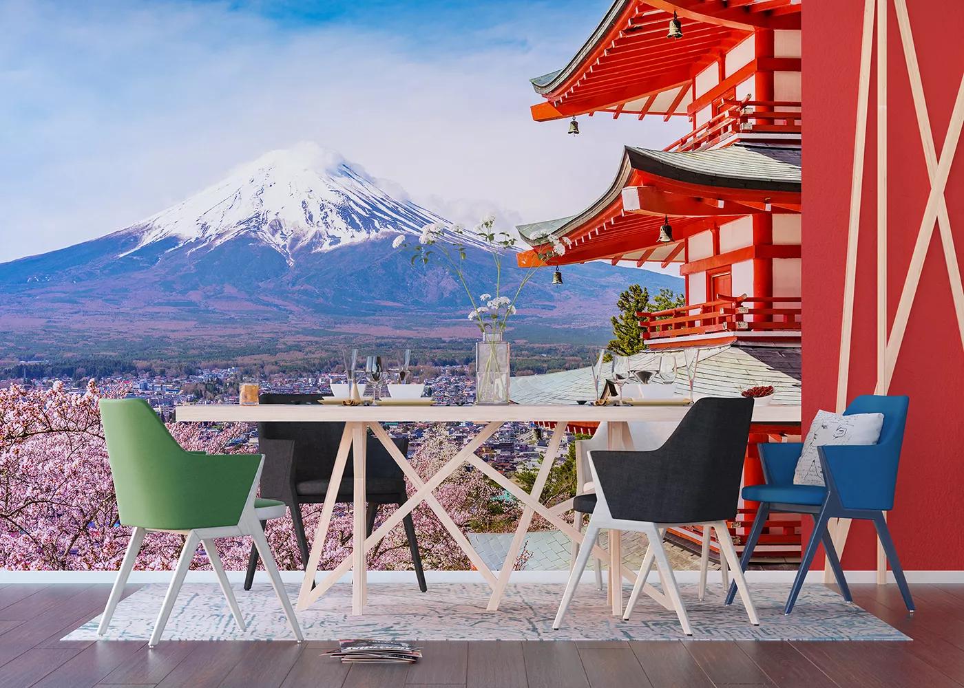 Fali poszter Japánban, látkép a Fuji hegyre