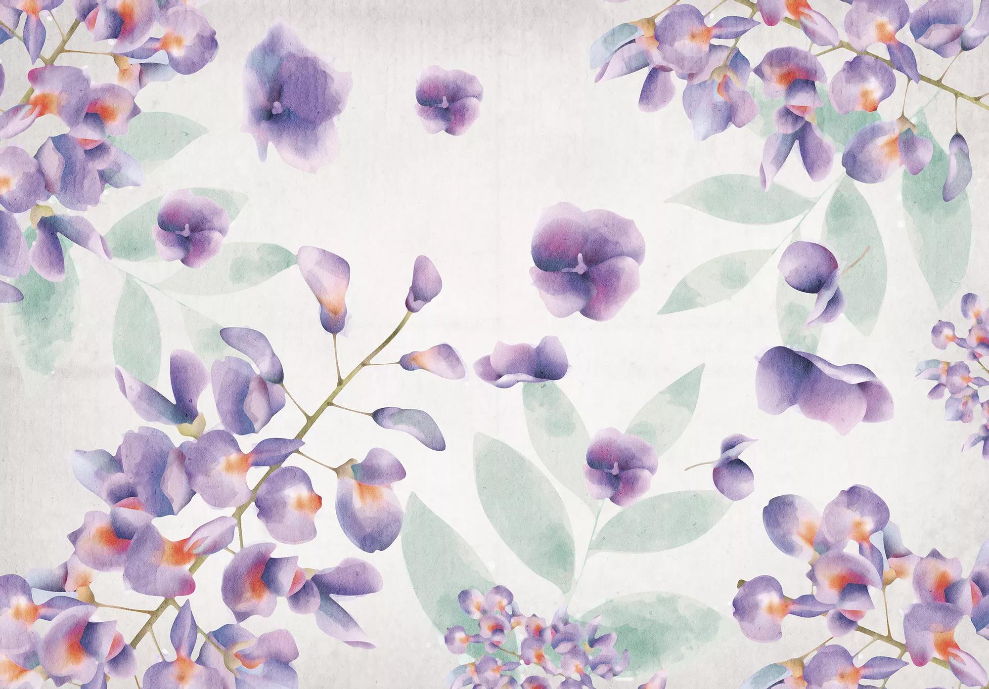Fali poszter lila akvarell hatású virág mintával 368x254 vlies