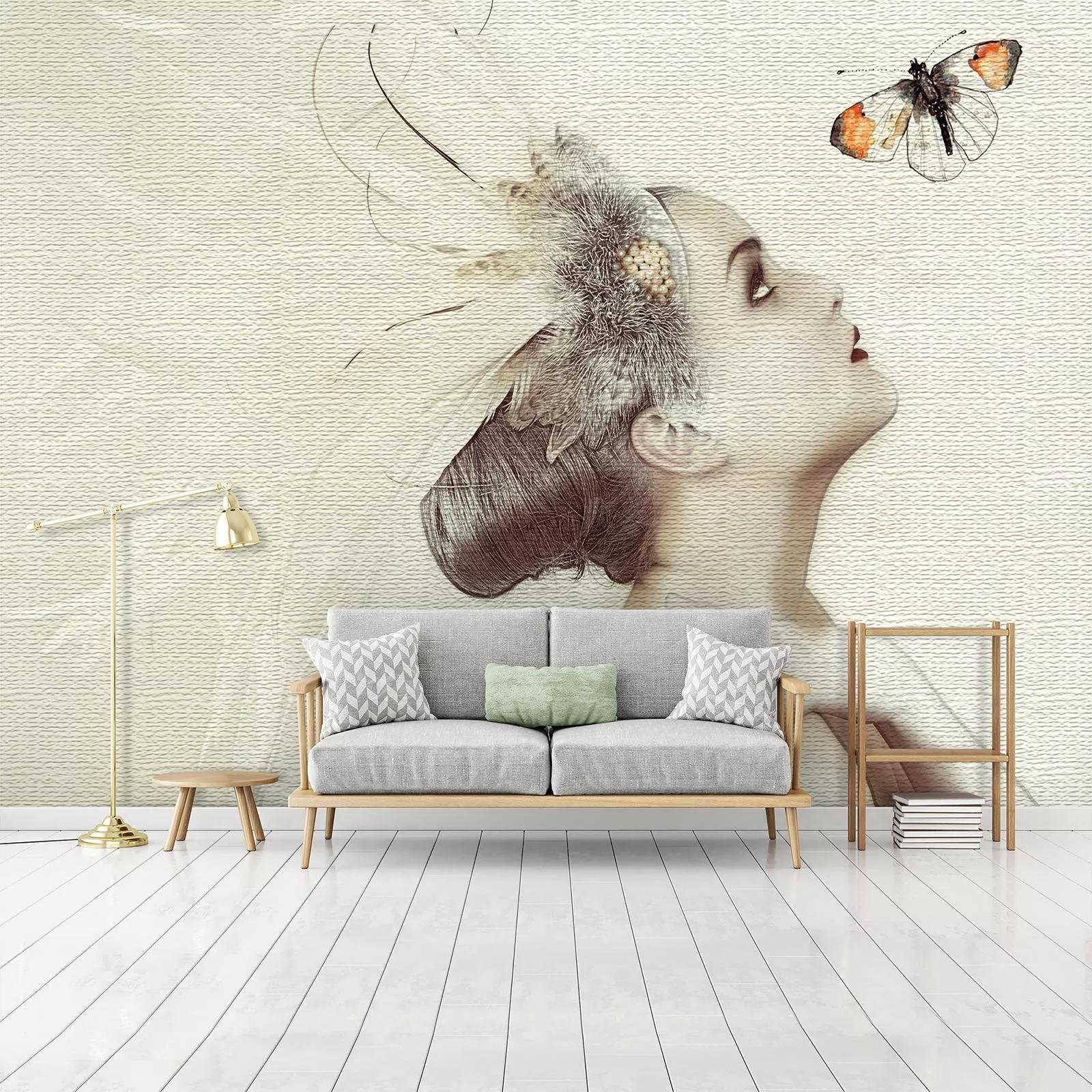 Fali poszter művészi stílusban női arc és pillangó mintával 368x254 vlies