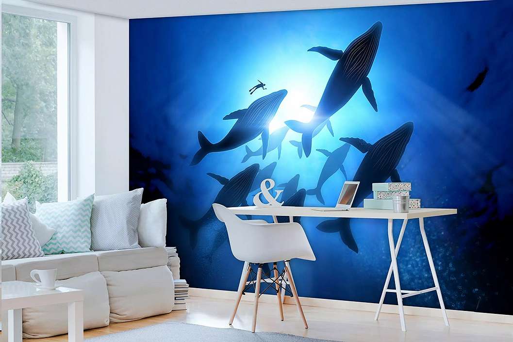 Fali poszter oceánban úszó bálnákkal 368x254 vlies