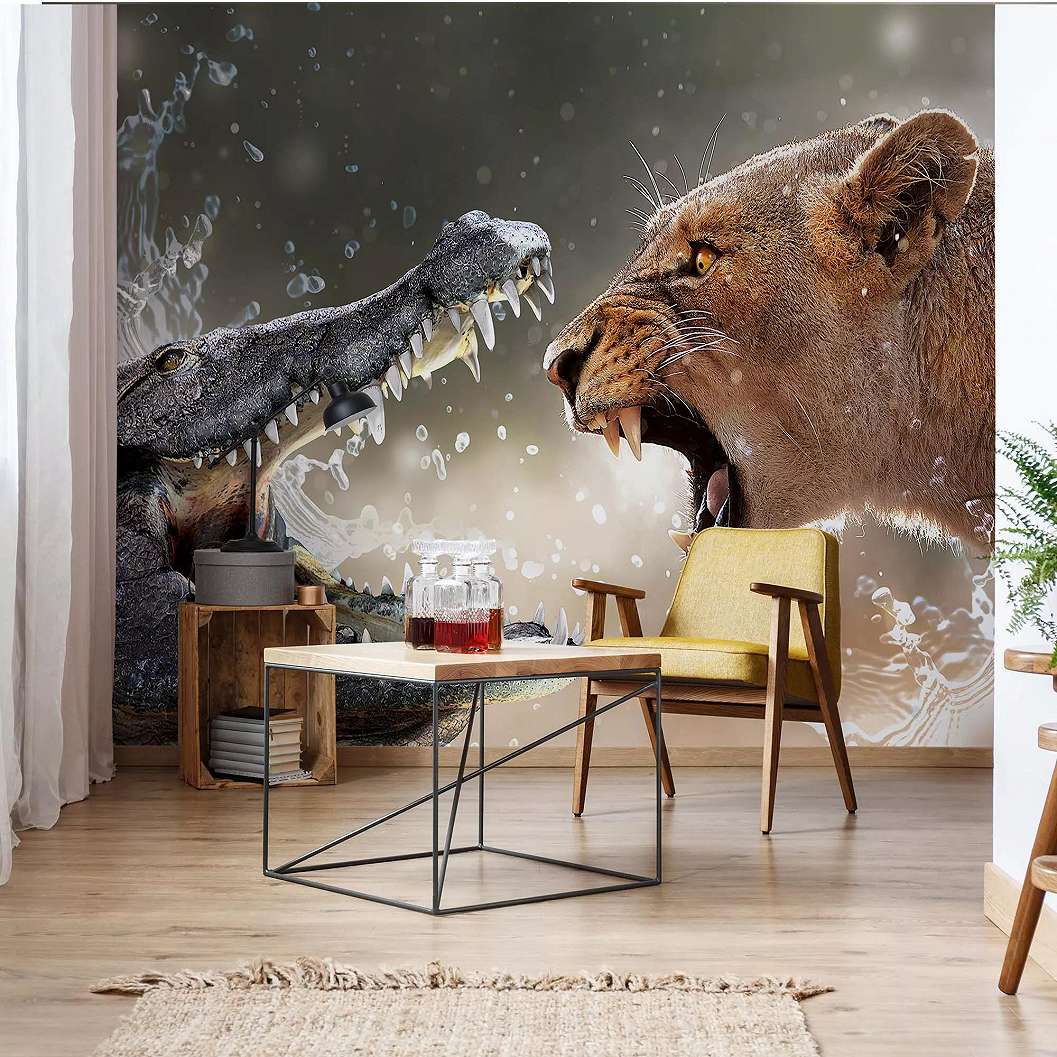 Fali poszter, oroszlán és krokodil csatája valahol afrikában 368x254 vlies