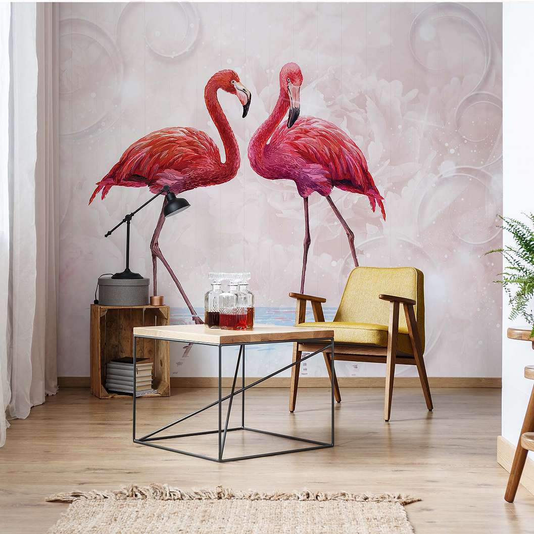 Fali poszter rózsaszín flamingó mintával 368x254 vlies