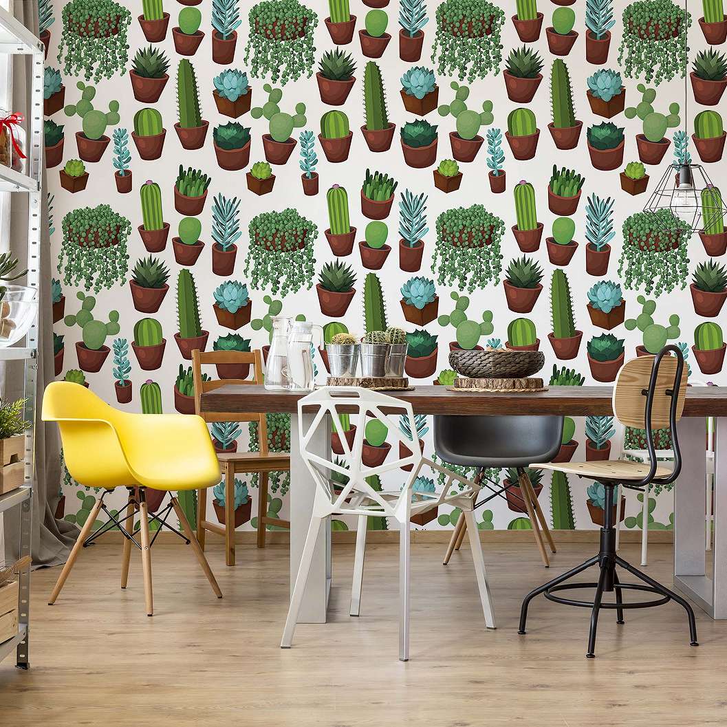 Fali poszter trendi kaktusz mintával zöld színvilágban 368x254 vlies