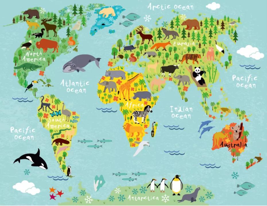 Fali poszter világtérkép és állat mintával 