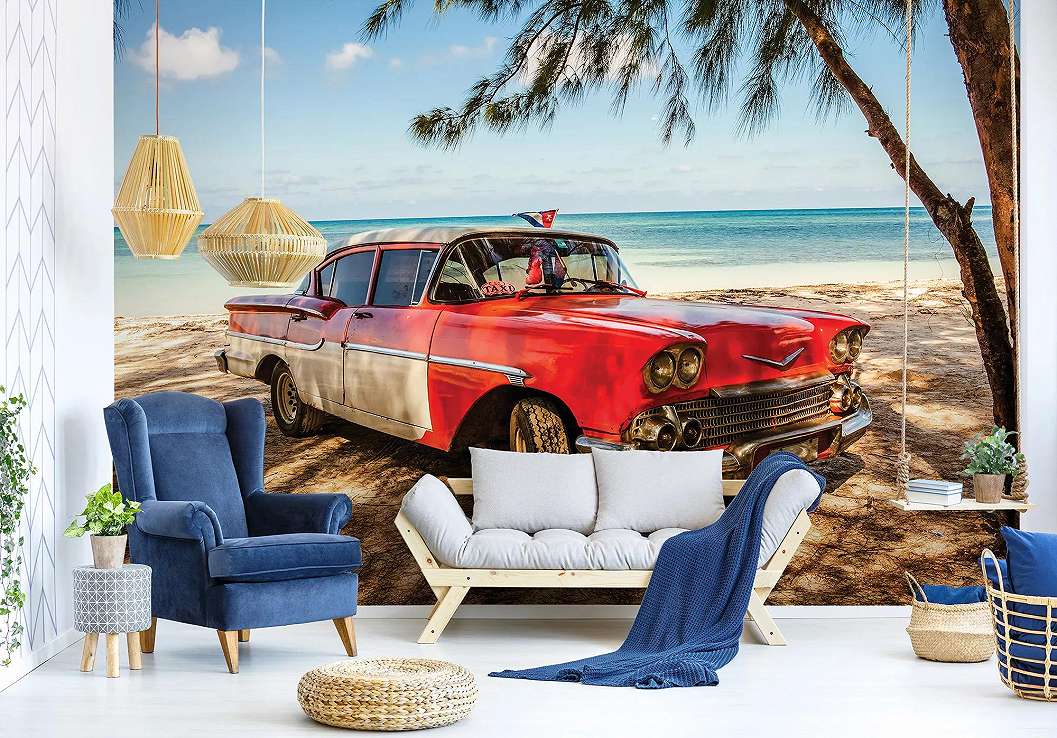 Fali poszter vintage cadillac mintával kuba tengerpartján 368x254 vlies
