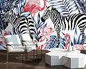 Fali poszter zebra és flamingó mintával akvarell vízfestett stílusban