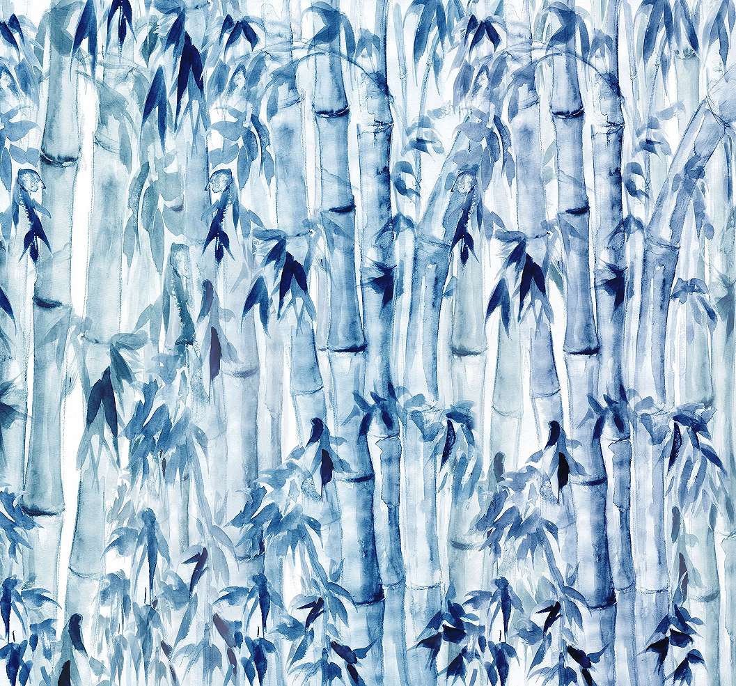 Fali posztertapéta kék akvarell bambusz mintával