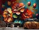 Fali posztertapéta színes vintage festett hatású óriás virágmintával 368x254 vlies