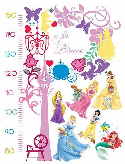 Falmatrica gyerekszobába magasságmérővel Disney gercegnők mintával