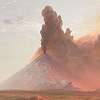 Fantázia tájkép művészi stílusban vulkán kitőrés mintával